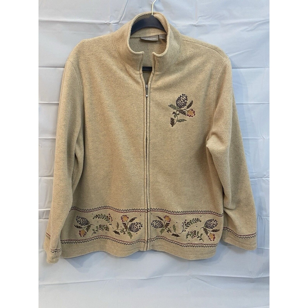 Croft & Barrow Womens L Pine Cone Embroidered Full Zip Fleece Jacket (142)